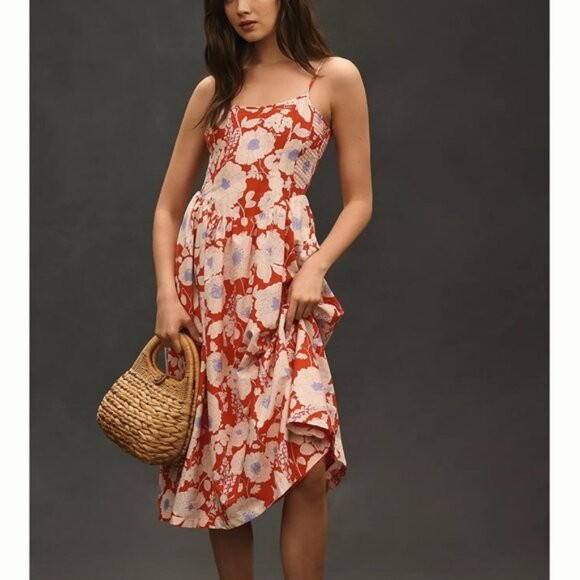 Anthropologie Dresses & Skirts - ANTHROPOLOGIE MAEVE Sleeveless Square-Neck Drop-Waist Midi Dress Red Floral S
